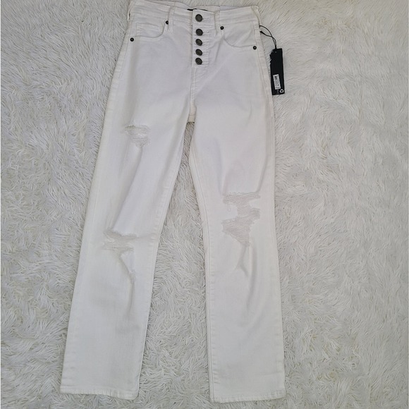 True Religion High Waist Button Fly Starr Optic White Distressed Jeans NWT SZ 25 - Picture 16 of 16